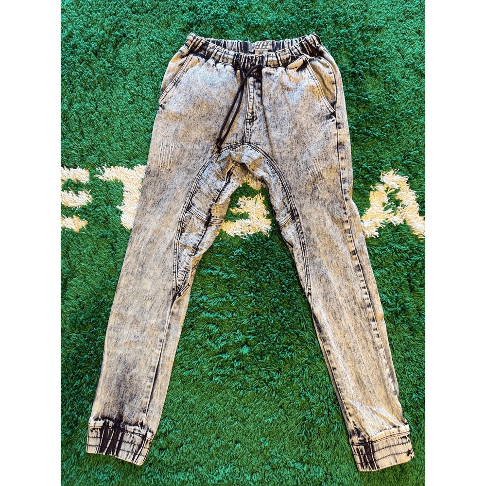 Beyond The Limit Denim Joggers Mens M Gray Excellent Acid Wash Drop Crotch Pants